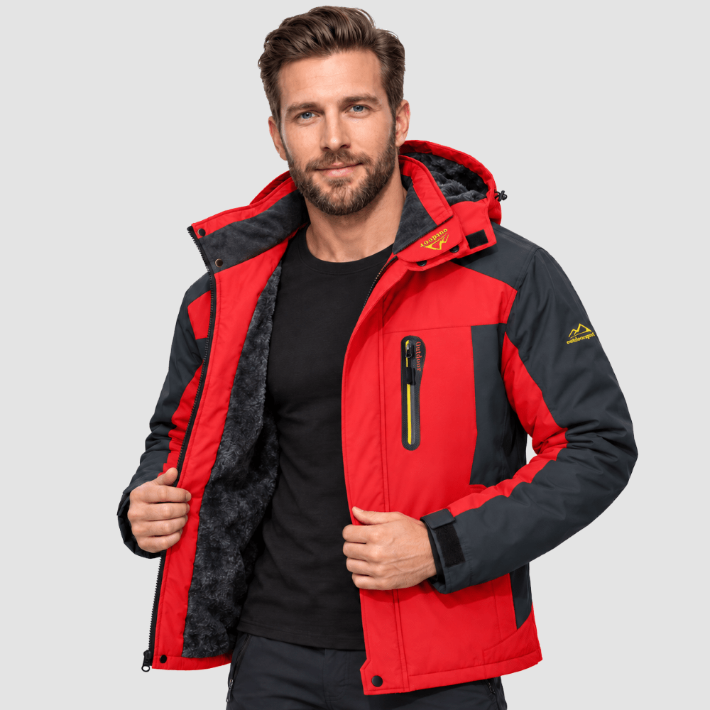 TACVASEN Red Men's Fleece Lined Winter Jacket | Windproof Warm Ski Coat