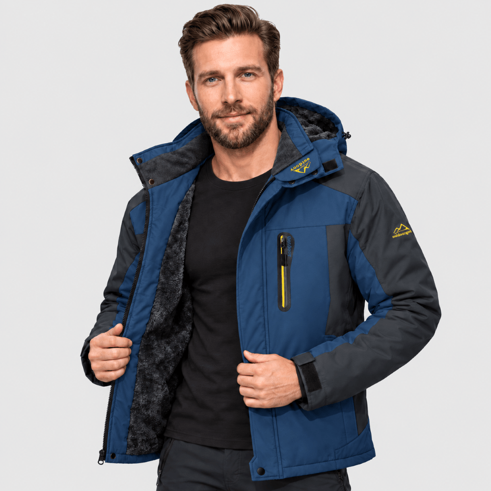 TACVASEN Denim Blue Men's Fleece Lined Winter Jacket | Windproof Warm Ski Coat