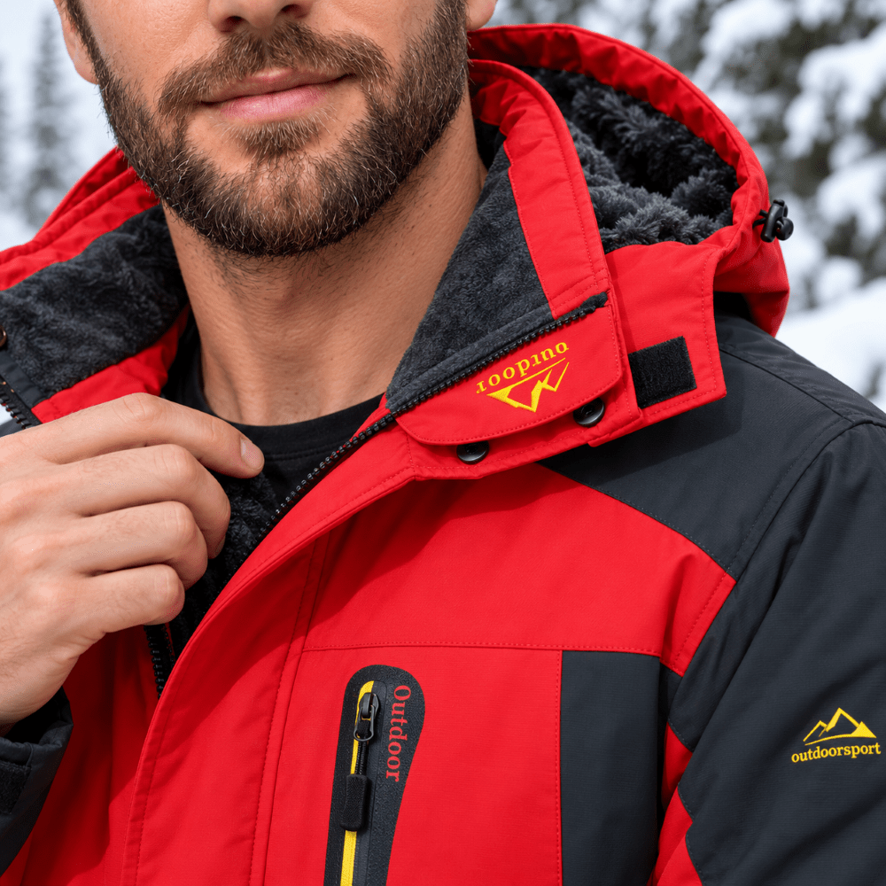 TACVASEN Red Men's Fleece Lined Winter Jacket | Windproof Warm Ski Coat