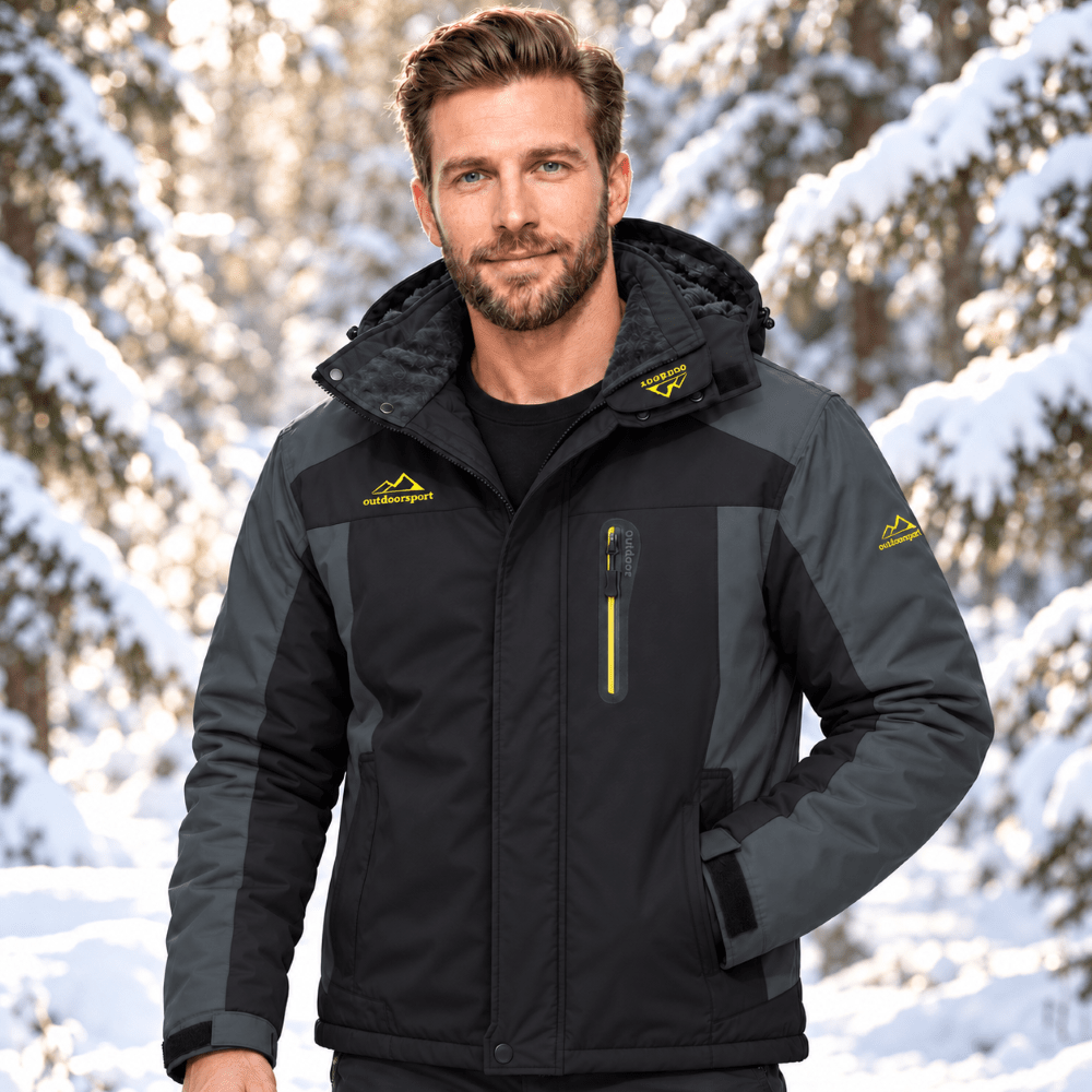 TACVASEN Black Grey Men's Fleece Lined Winter Jacket | Windproof Warm Ski Coat