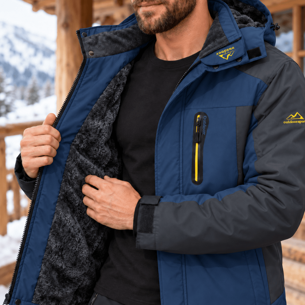 TACVASEN Denim Blue Men's Fleece Lined Winter Jacket | Windproof Warm Ski Coat