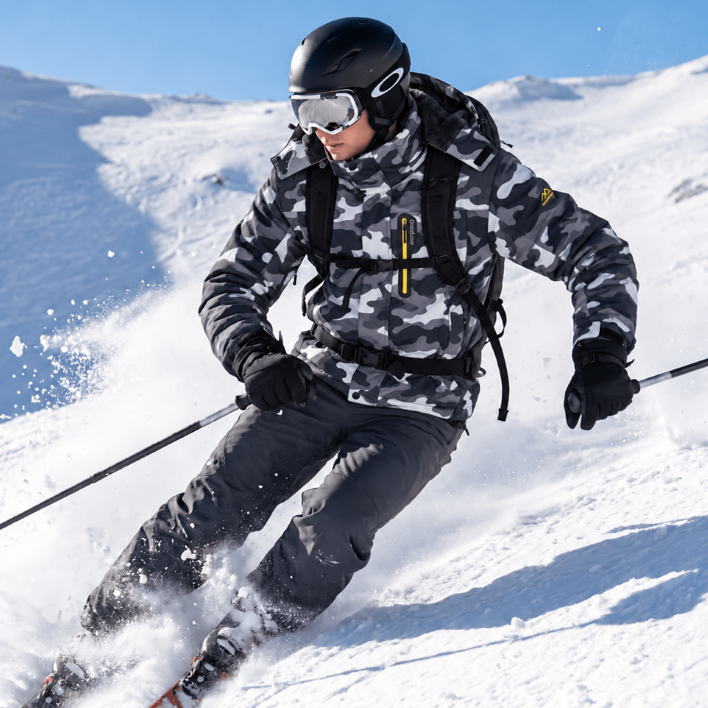 TACVASEN Black Camouflage Men's Fleece Lined Winter Jacket | Windproof Warm Ski Coat