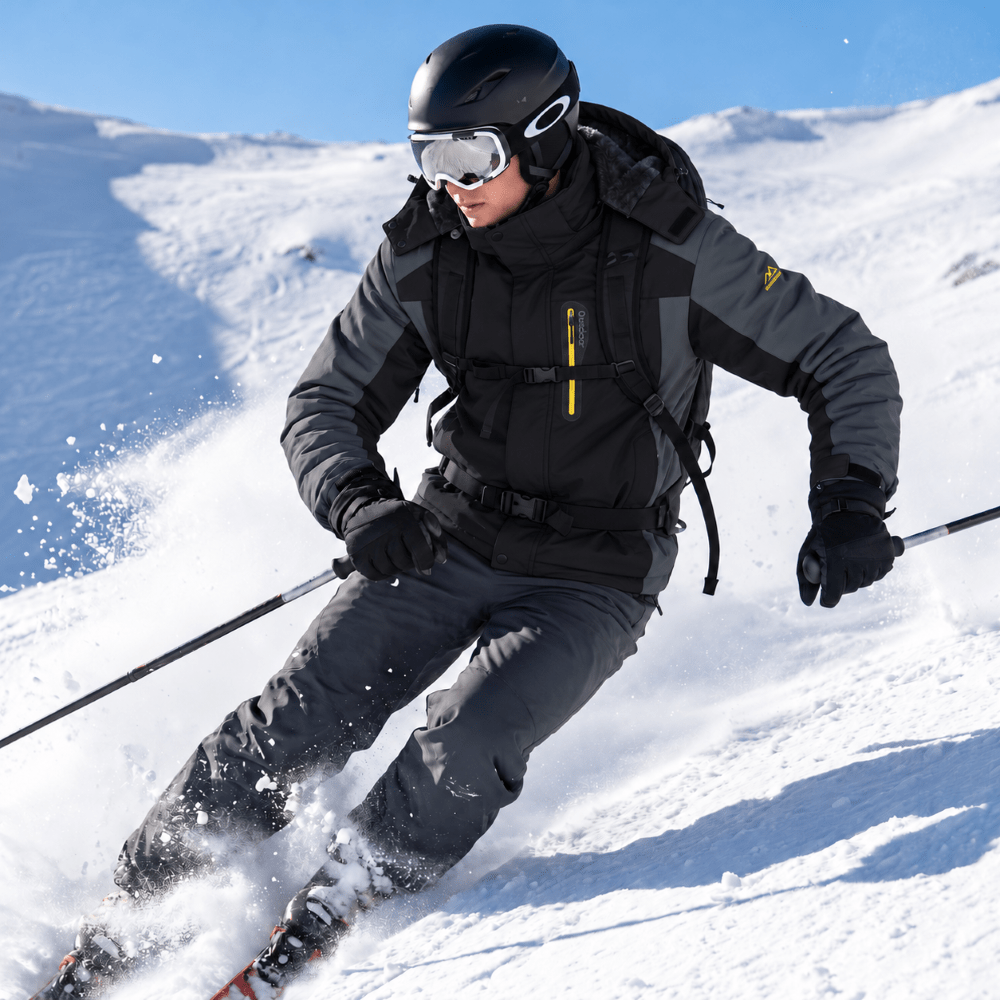 TACVASEN Black Grey Men's Fleece Lined Winter Jacket | Windproof Warm Ski Coat