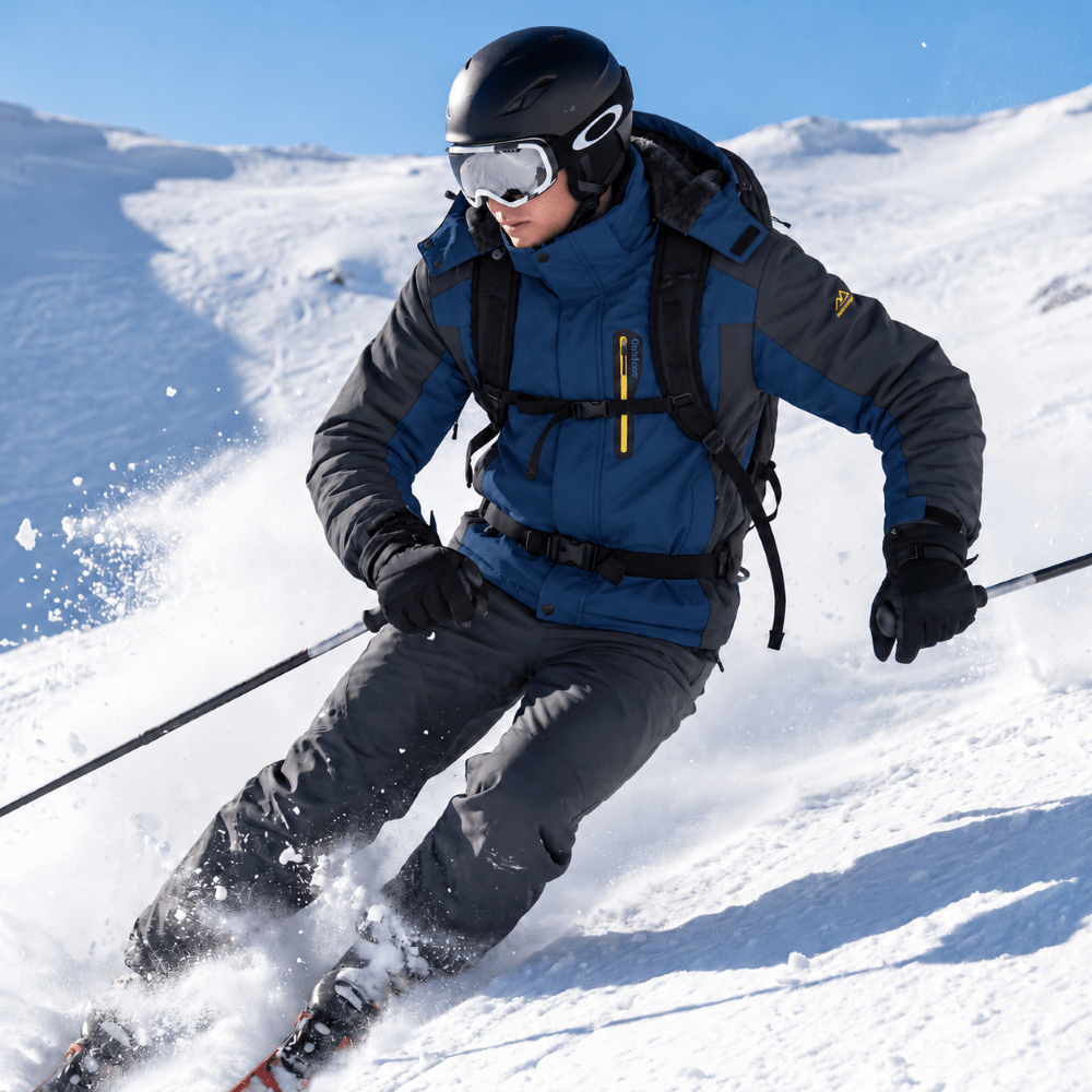 TACVASEN Denim Blue Men's Fleece Lined Winter Jacket | Windproof Warm Ski Coat