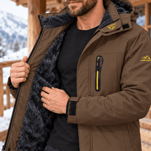 TACVASEN Coffee Men's Fleece Lined Winter Jacket | Windproof Warm Ski Coat