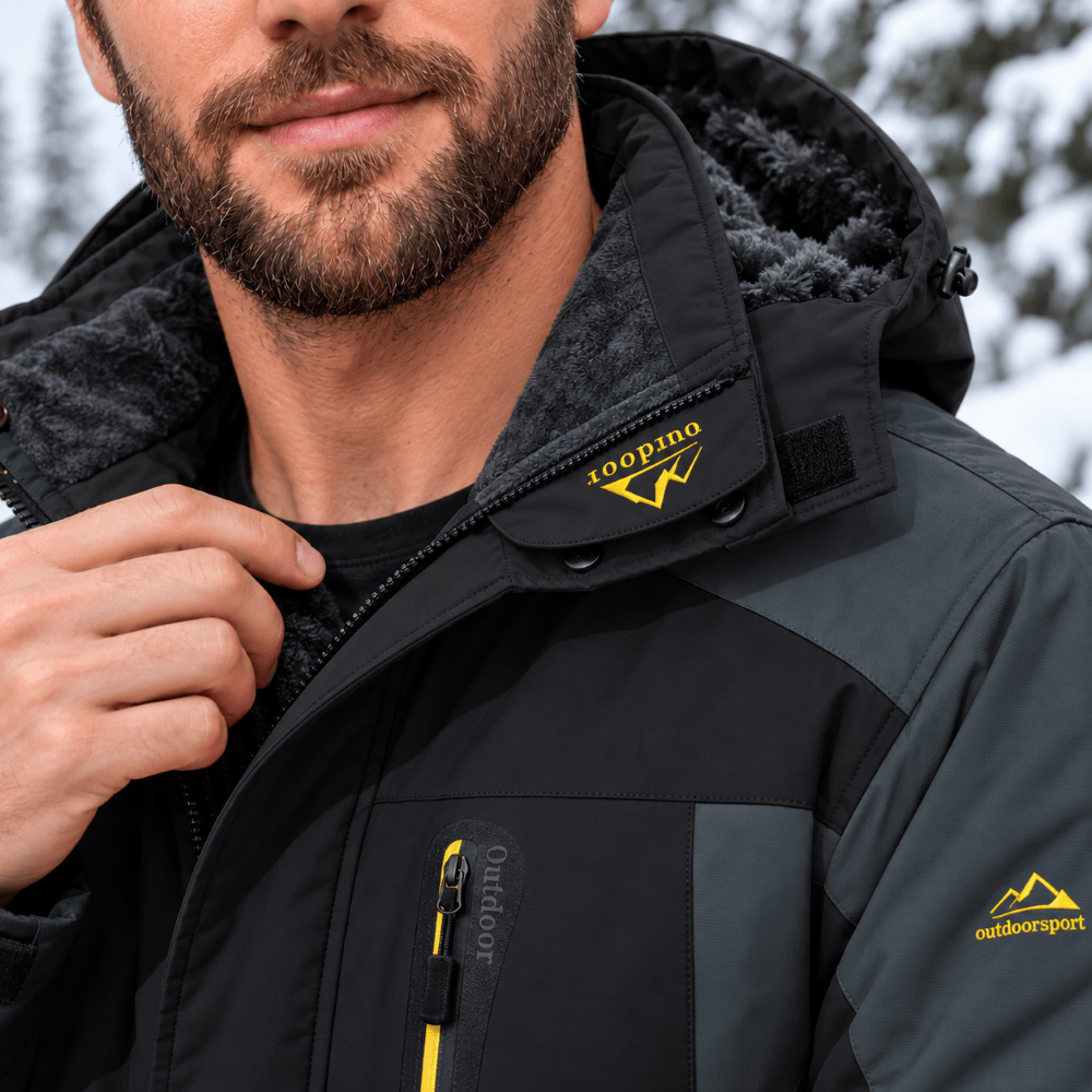 TACVASEN Black Grey Men's Fleece Lined Winter Jacket | Windproof Warm Ski Coat