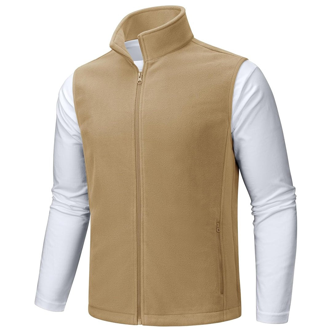 TACVASEN Khaki Fleece Vest Sleeveless Outdoor Hiking Jacket