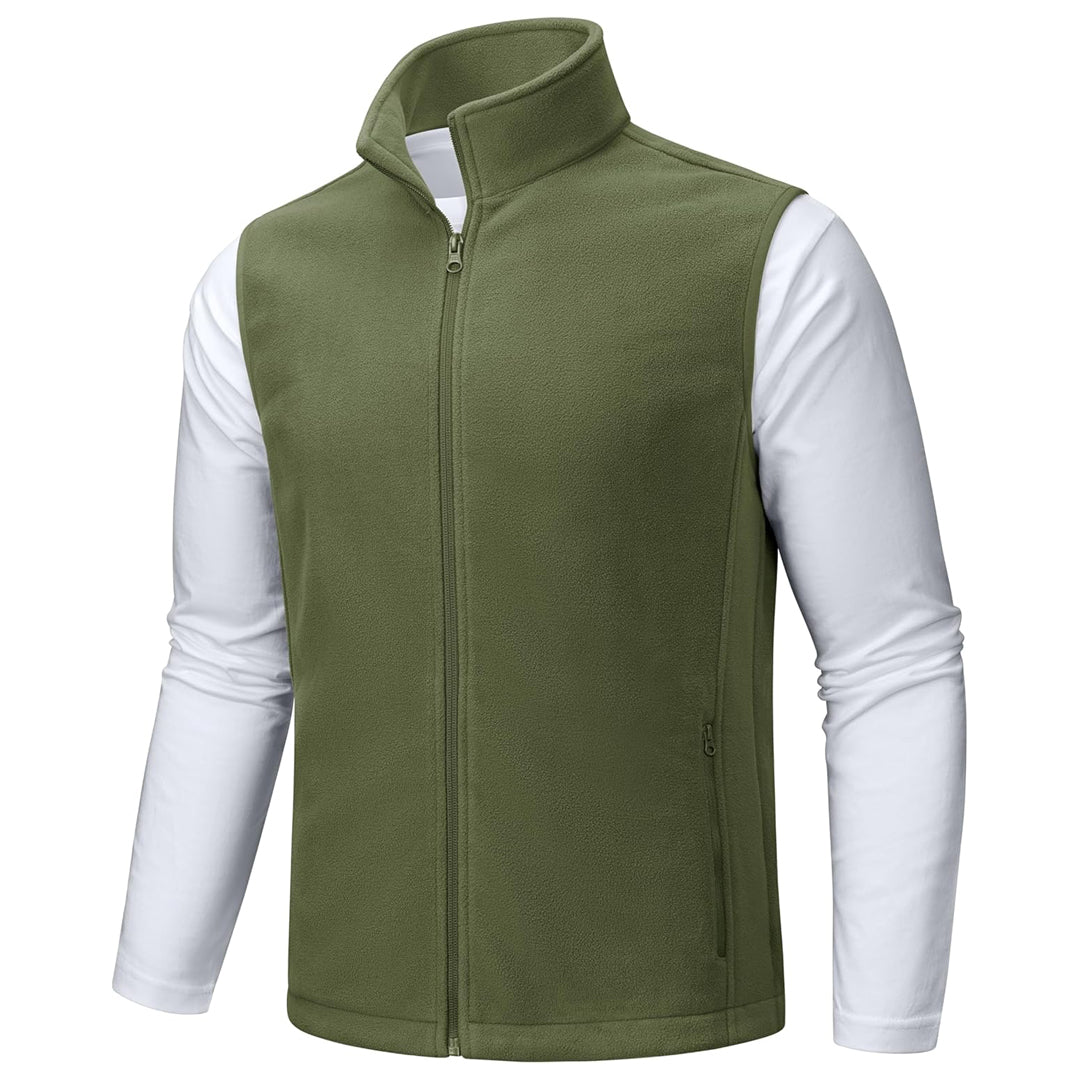 TACVASEN Army Green Fleece Vest Sleeveless Outdoor Hiking Jacket