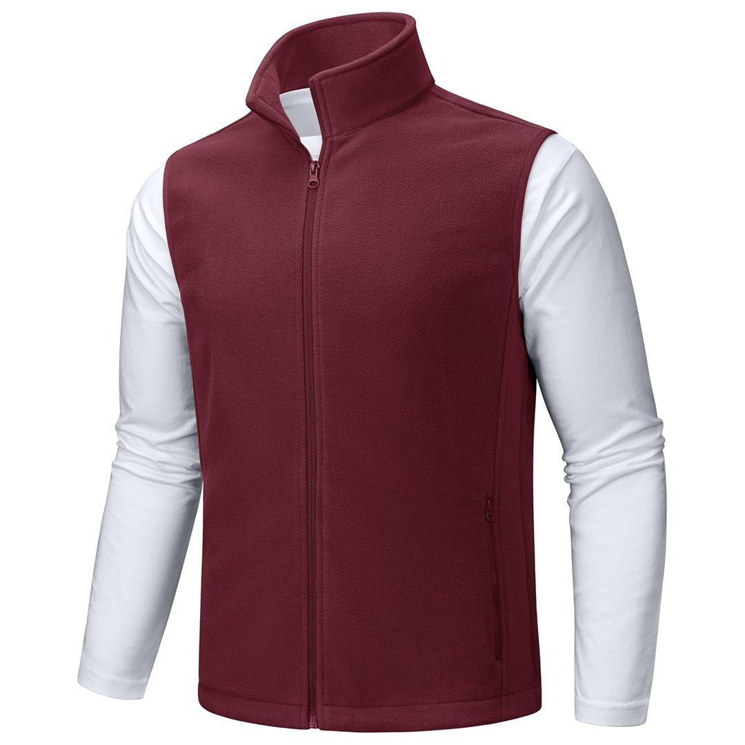 TACVASEN Wine Red Fleece Vest Sleeveless Outdoor Hiking Jacket