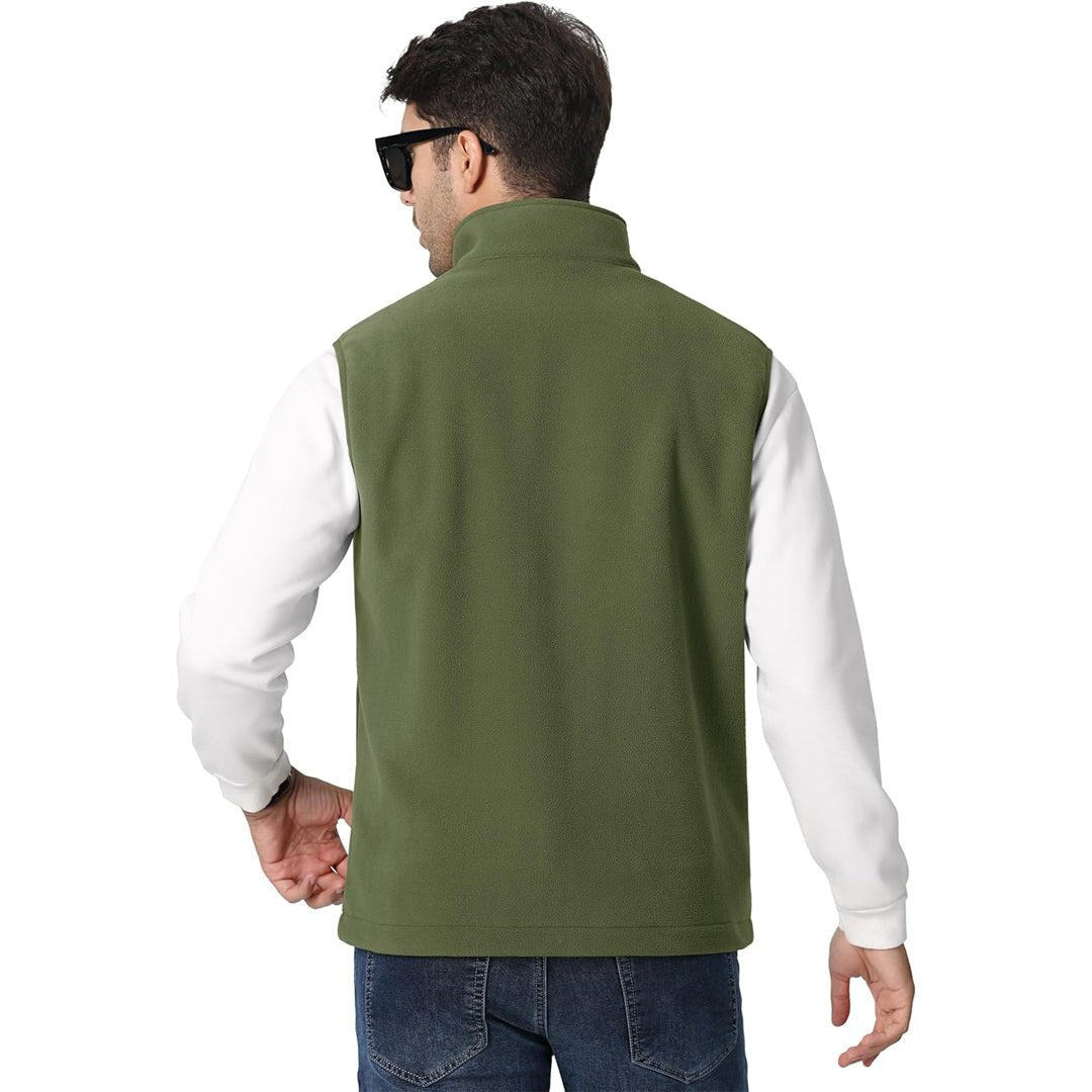 TACVASEN Army Green Fleece Vest Sleeveless Outdoor Hiking Jacket