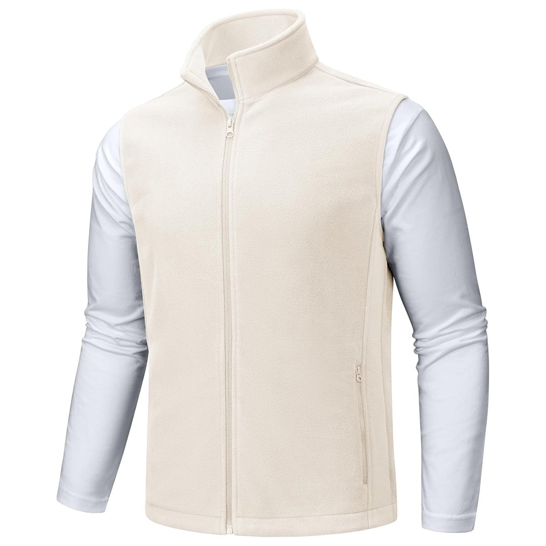 TACVASEN Beige Fleece Vest Sleeveless Outdoor Hiking Jacket