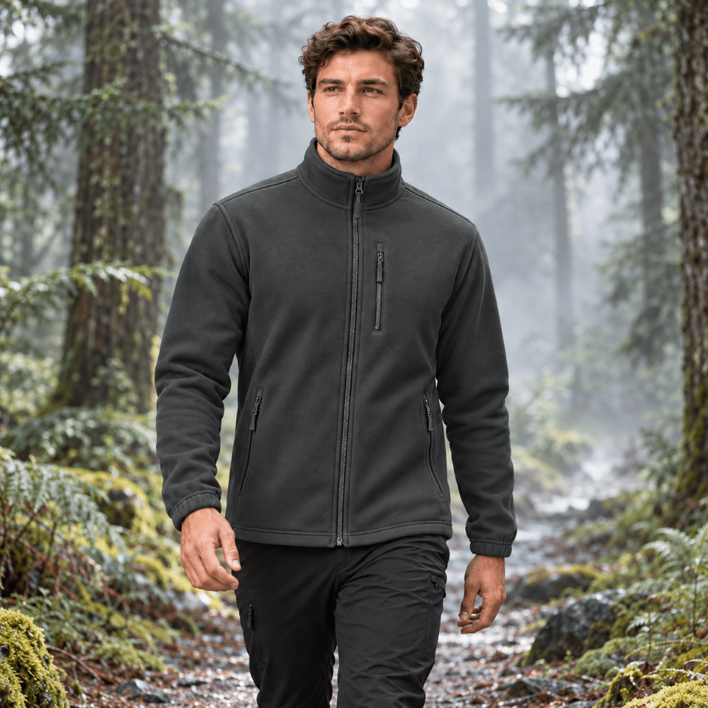 TACVASEN Dark Grey Men's Full Zip Up Fleece Jacket Lightweight Casual