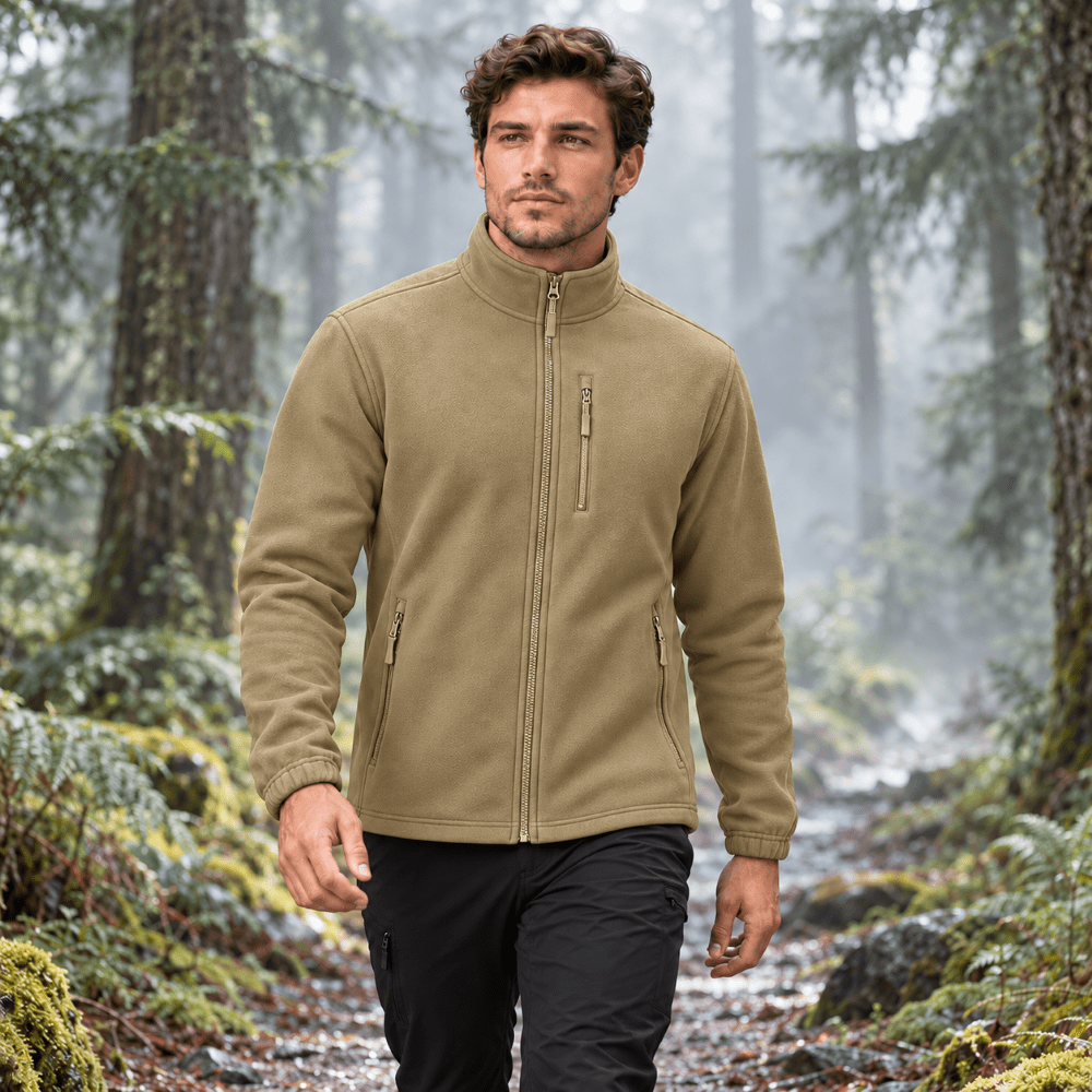 TACVASEN Khaki Men's Full Zip Up Fleece Jacket Lightweight Casual