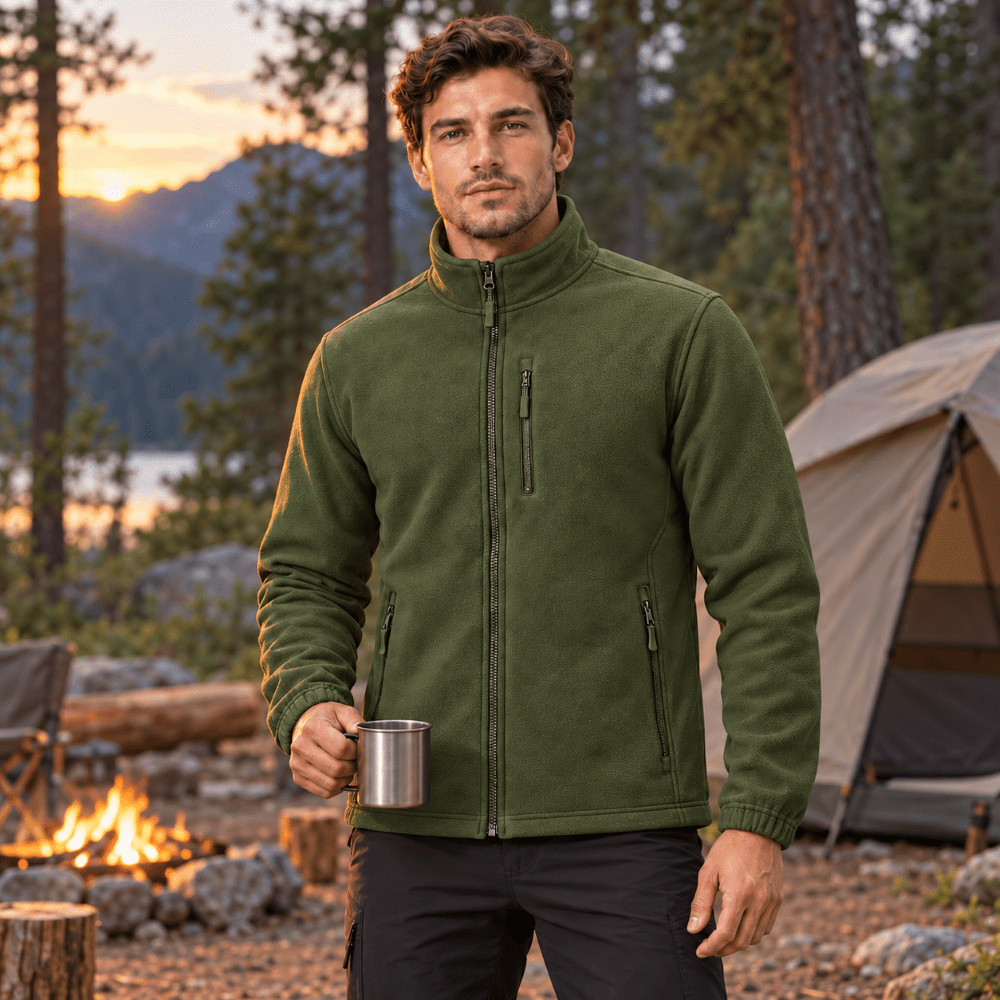 TACVASEN Army Green Men's Full Zip Up Fleece Jacket Lightweight Casual
