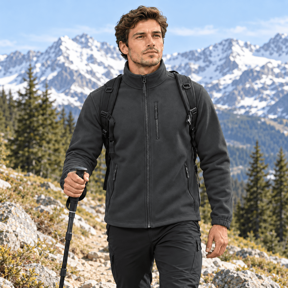 TACVASEN Dark Grey Men's Full Zip Up Fleece Jacket Lightweight Casual