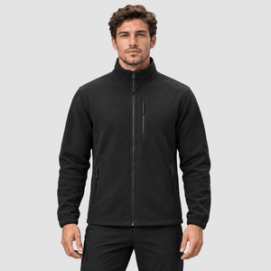 TACVASEN Black Men's Full Zip Up Fleece Jacket Lightweight Casual