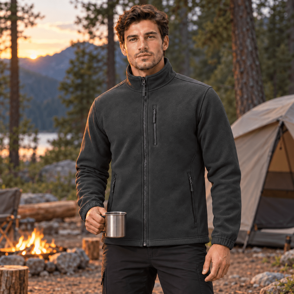 TACVASEN Dark Grey Men's Full Zip Up Fleece Jacket Lightweight Casual