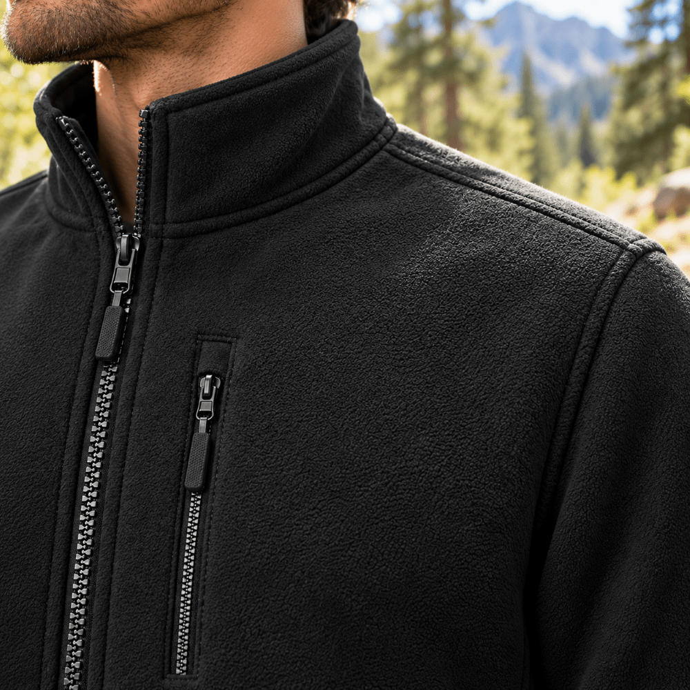TACVASEN Black Men's Full Zip Up Fleece Jacket Lightweight Casual