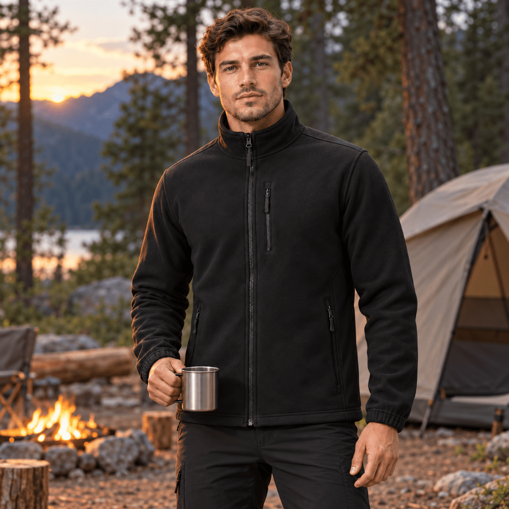 TACVASEN Black Men's Full Zip Up Fleece Jacket Lightweight Casual