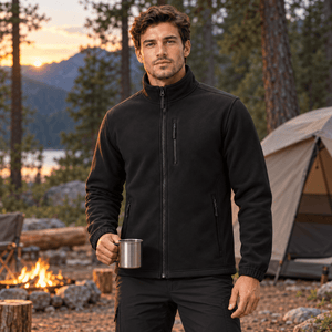TACVASEN Black Men's Full Zip Up Fleece Jacket Lightweight Casual