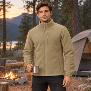 TACVASEN Khaki Men's Full Zip Up Fleece Jacket Lightweight Casual