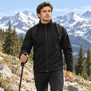 TACVASEN Black Men's Full Zip Up Fleece Jacket Lightweight Casual