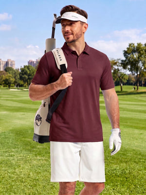 TACVASEN Wine Red Men's Golf Performance Moisture Wicking Polo Shirt