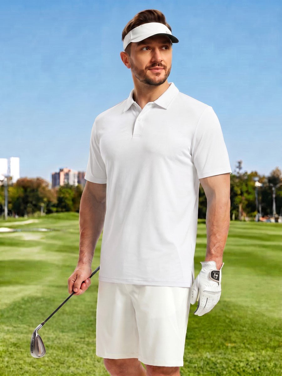 TACVASEN White Men's Golf Performance Moisture Wicking Polo Shirt