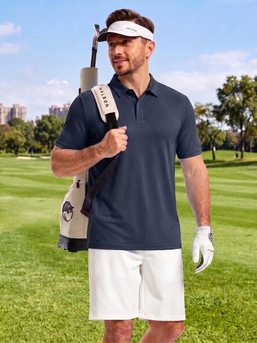 TACVASEN Navy Men's Golf Performance Moisture Wicking Polo Shirt
