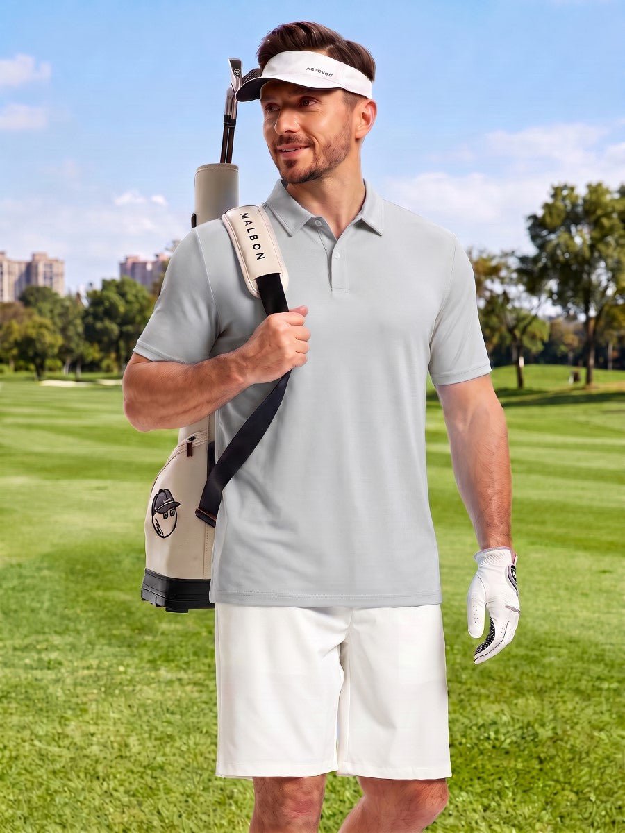 TACVASEN Light Grey Men's Golf Performance Moisture Wicking Polo Shirt