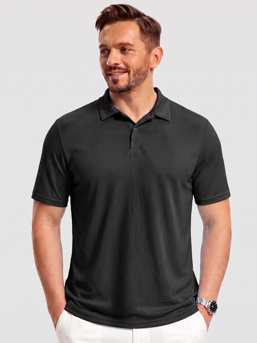 TACVASEN Black Men's Golf Performance Moisture Wicking Polo Shirt
