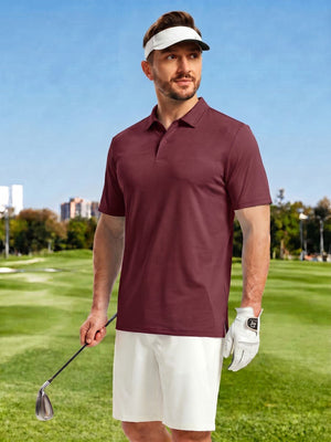 TACVASEN Wine Red Men's Golf Performance Moisture Wicking Polo Shirt