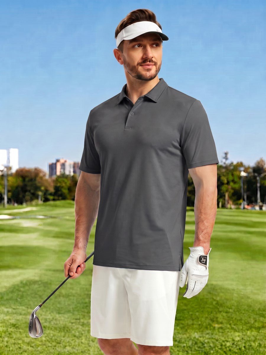 TACVASEN Dark Grey Men's Golf Performance Moisture Wicking Polo Shirt