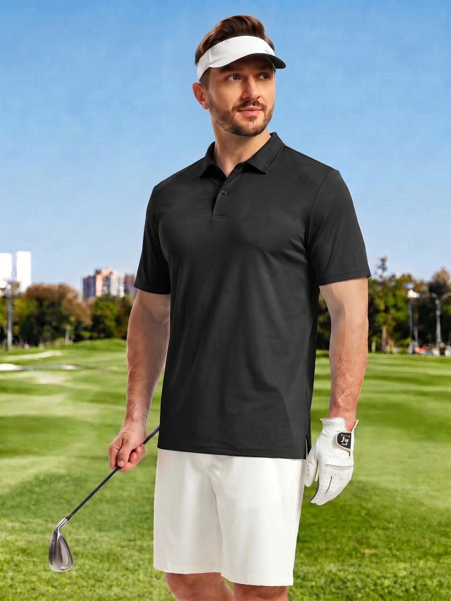TACVASEN Black Men's Golf Performance Moisture Wicking Polo Shirt