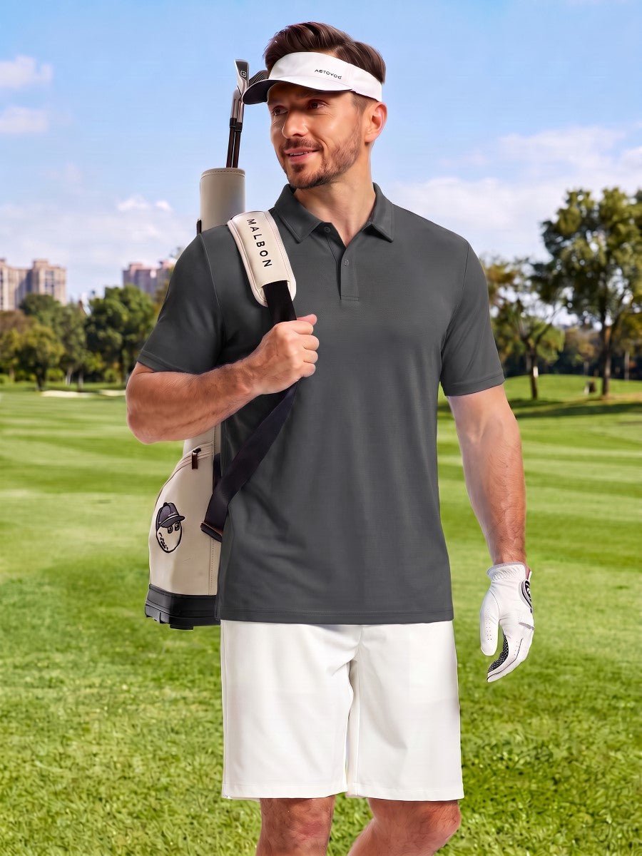 TACVASEN Dark Grey Men's Golf Performance Moisture Wicking Polo Shirt