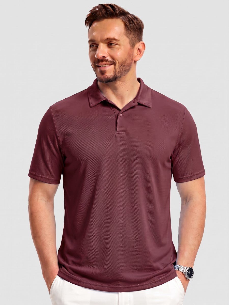 TACVASEN Wine Red Men's Golf Performance Moisture Wicking Polo Shirt