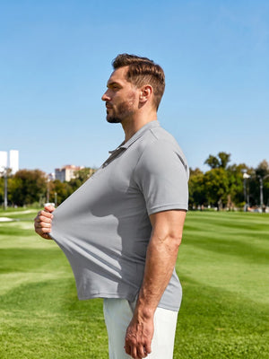 TACVASEN Light Grey Men's Golf Performance Moisture Wicking Polo Shirt