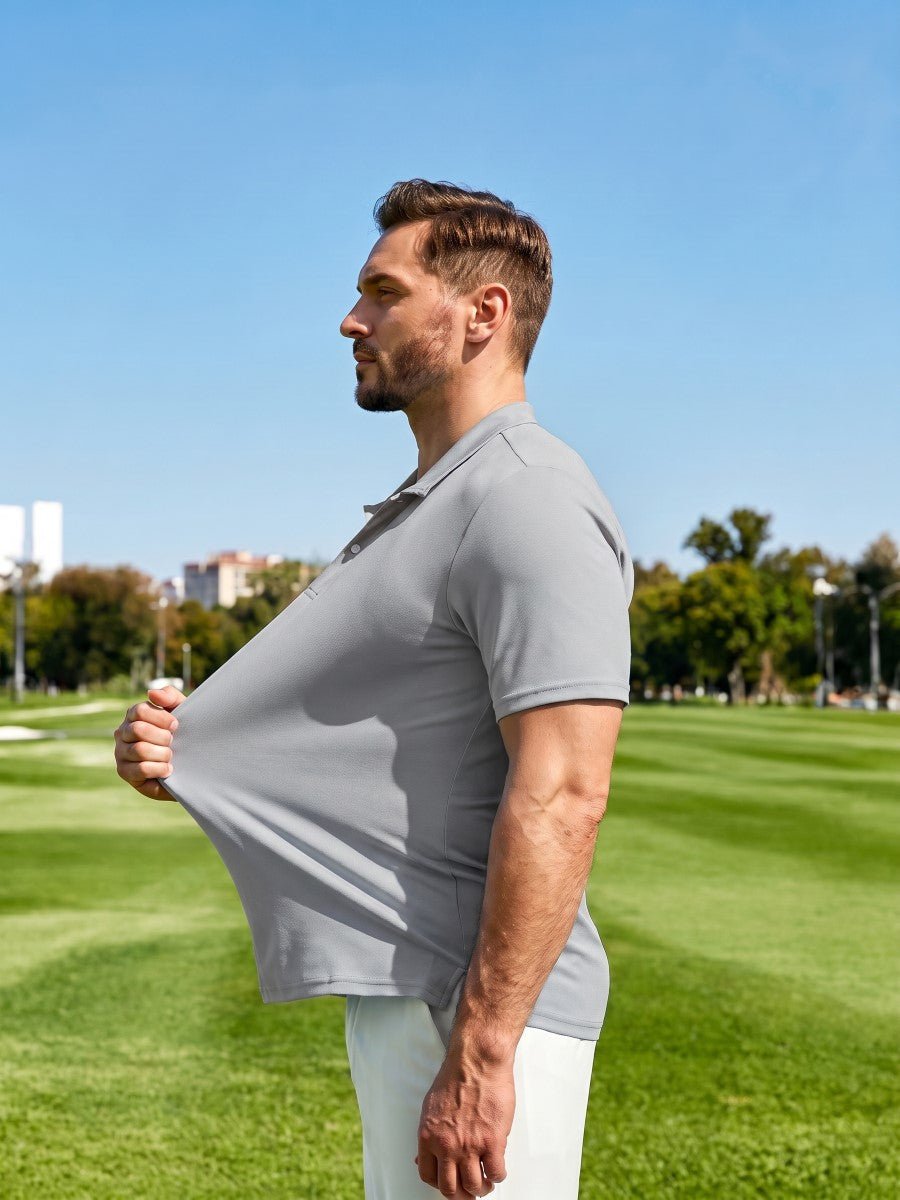 TACVASEN Light Grey Men's Golf Performance Moisture Wicking Polo Shirt