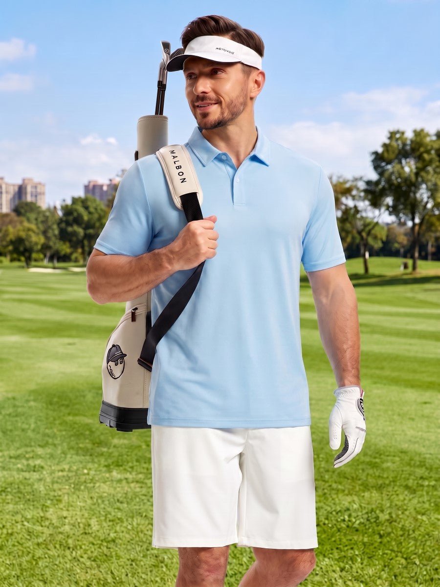 TACVASEN Sky Blue Men's Golf Performance Moisture Wicking Polo Shirt