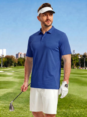 TACVASEN Bright Blue Men's Golf Performance Moisture Wicking Polo Shirt