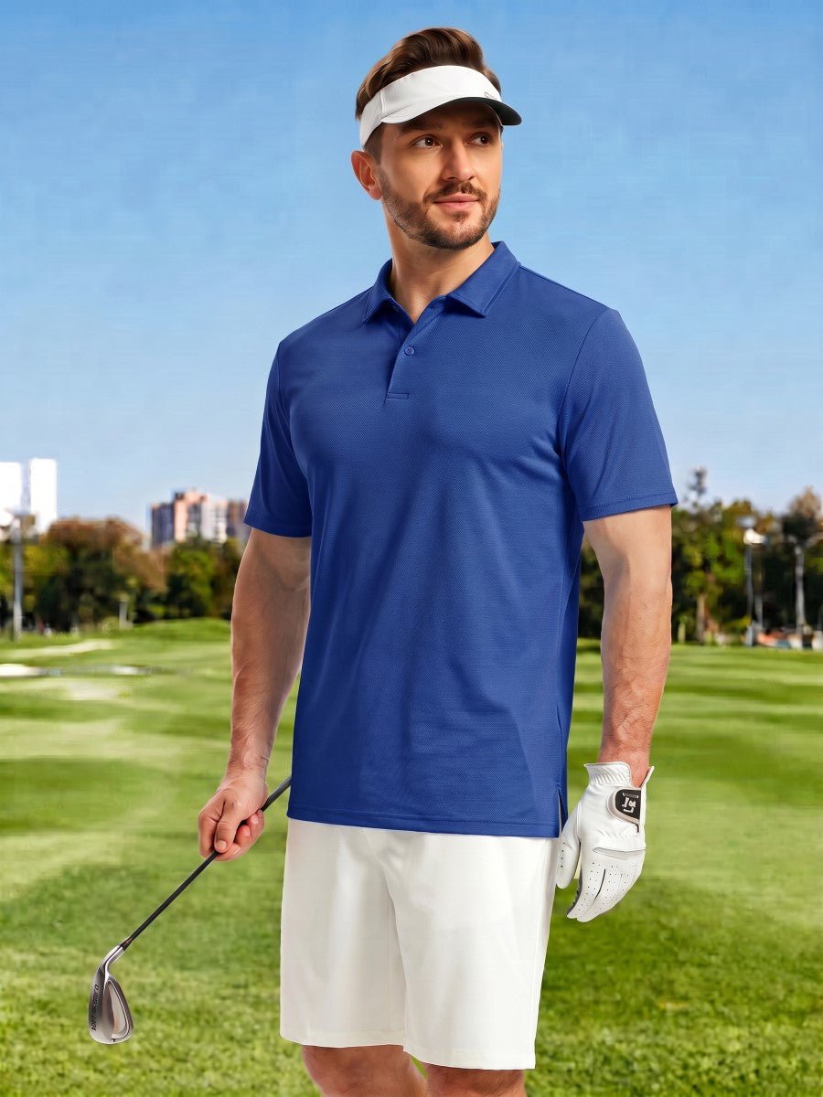 TACVASEN Bright Blue Men's Golf Performance Moisture Wicking Polo Shirt