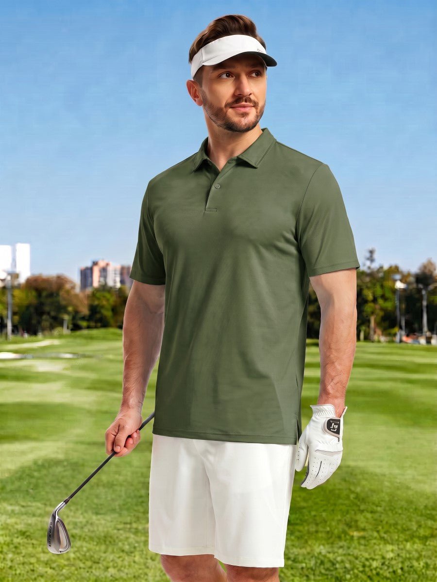 TACVASEN Army Green Men's Golf Performance Moisture Wicking Polo Shirt