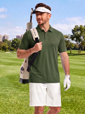 TACVASEN Army Green Men's Golf Performance Moisture Wicking Polo Shirt