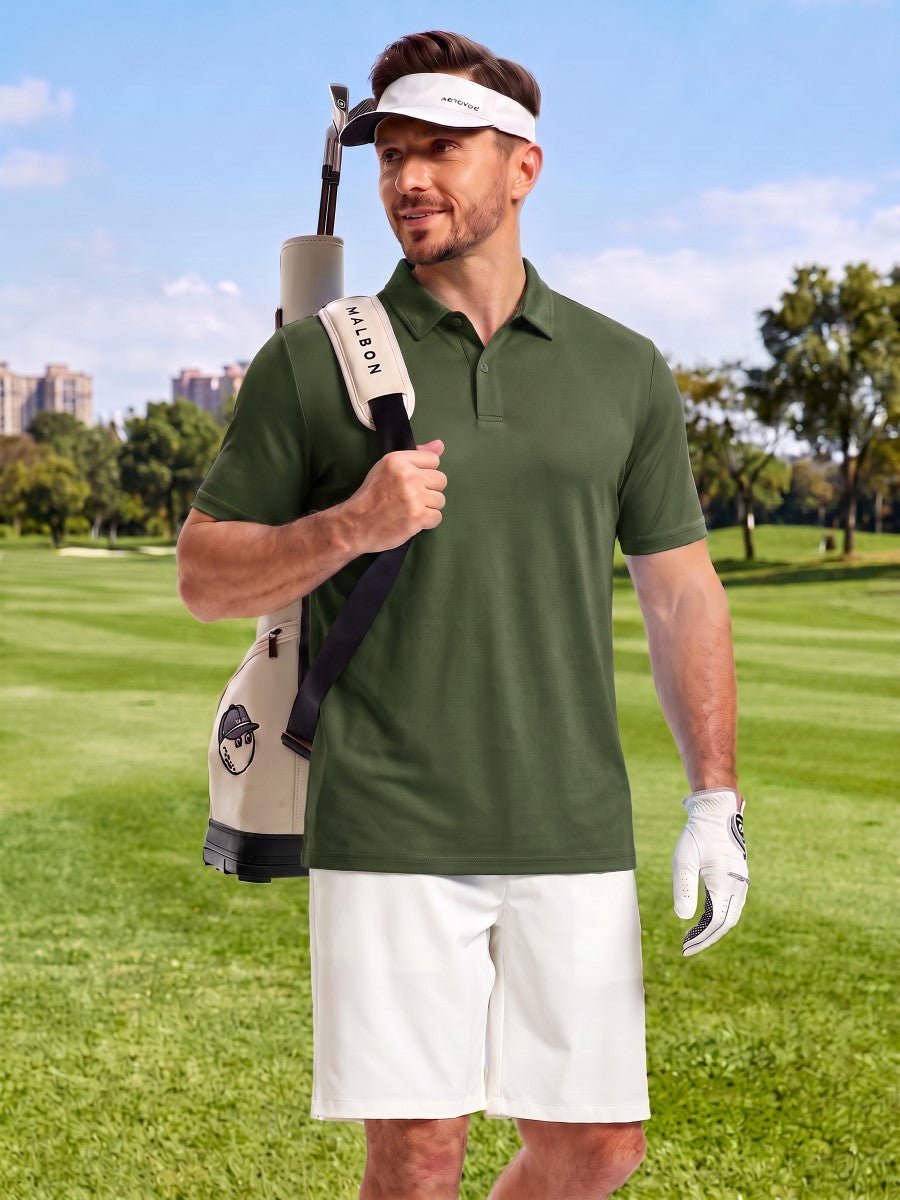 TACVASEN Army Green Men's Golf Performance Moisture Wicking Polo Shirt