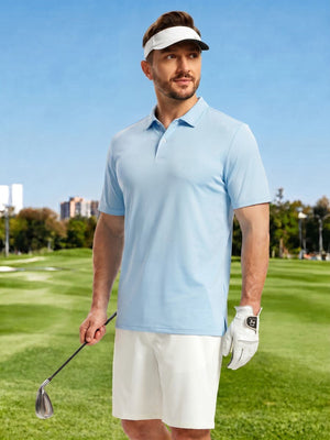 TACVASEN Sky Blue Men's Golf Performance Moisture Wicking Polo Shirt