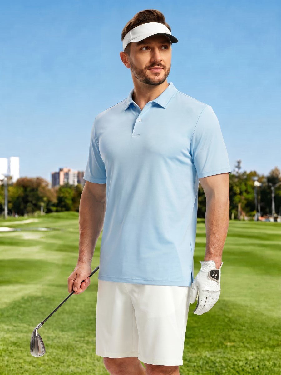 TACVASEN Sky Blue Men's Golf Performance Moisture Wicking Polo Shirt