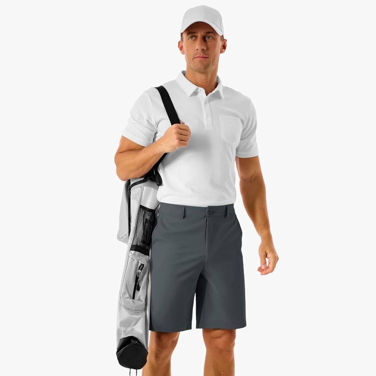 TACVASEN Dark Grey Men's Golf Quick Dry Casual Flat Front Shorts with 4 Pockets
