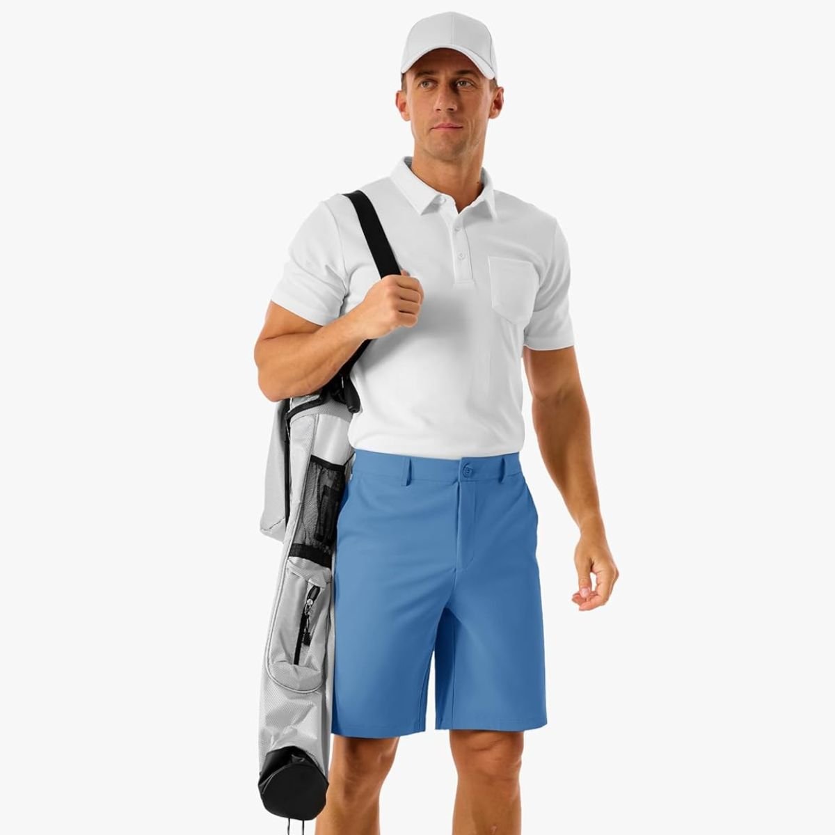 TACVASEN Light Blue Men's Golf Quick Dry Casual Flat Front Shorts with 4 Pockets