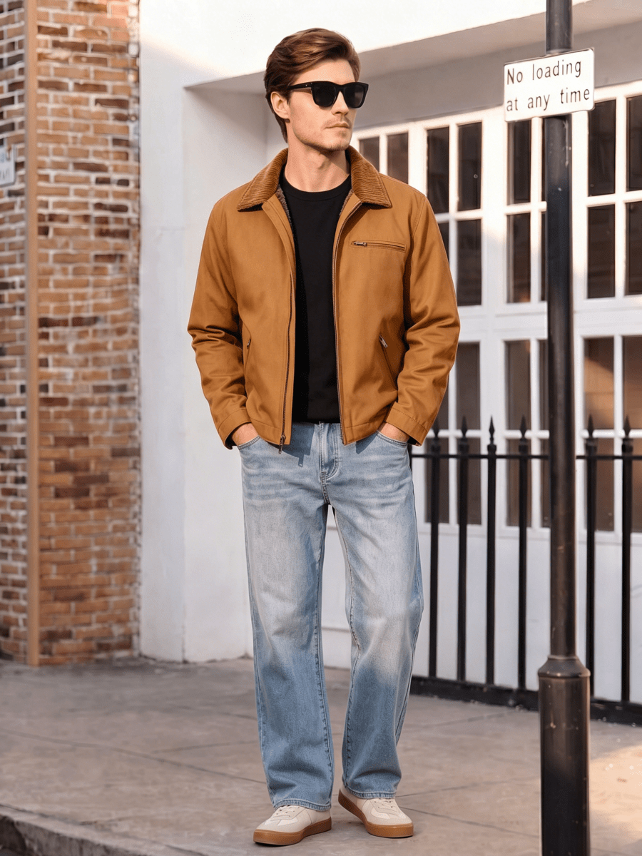 TACVASEN Brown Yellow Men's Heavy Duty Canvas Work Jacket | Rugged Industrial Coat