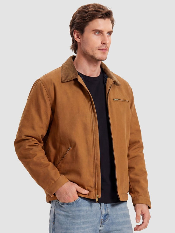 TACVASEN Brown Yellow Men's Heavy Duty Canvas Work Jacket | Rugged Industrial Coat